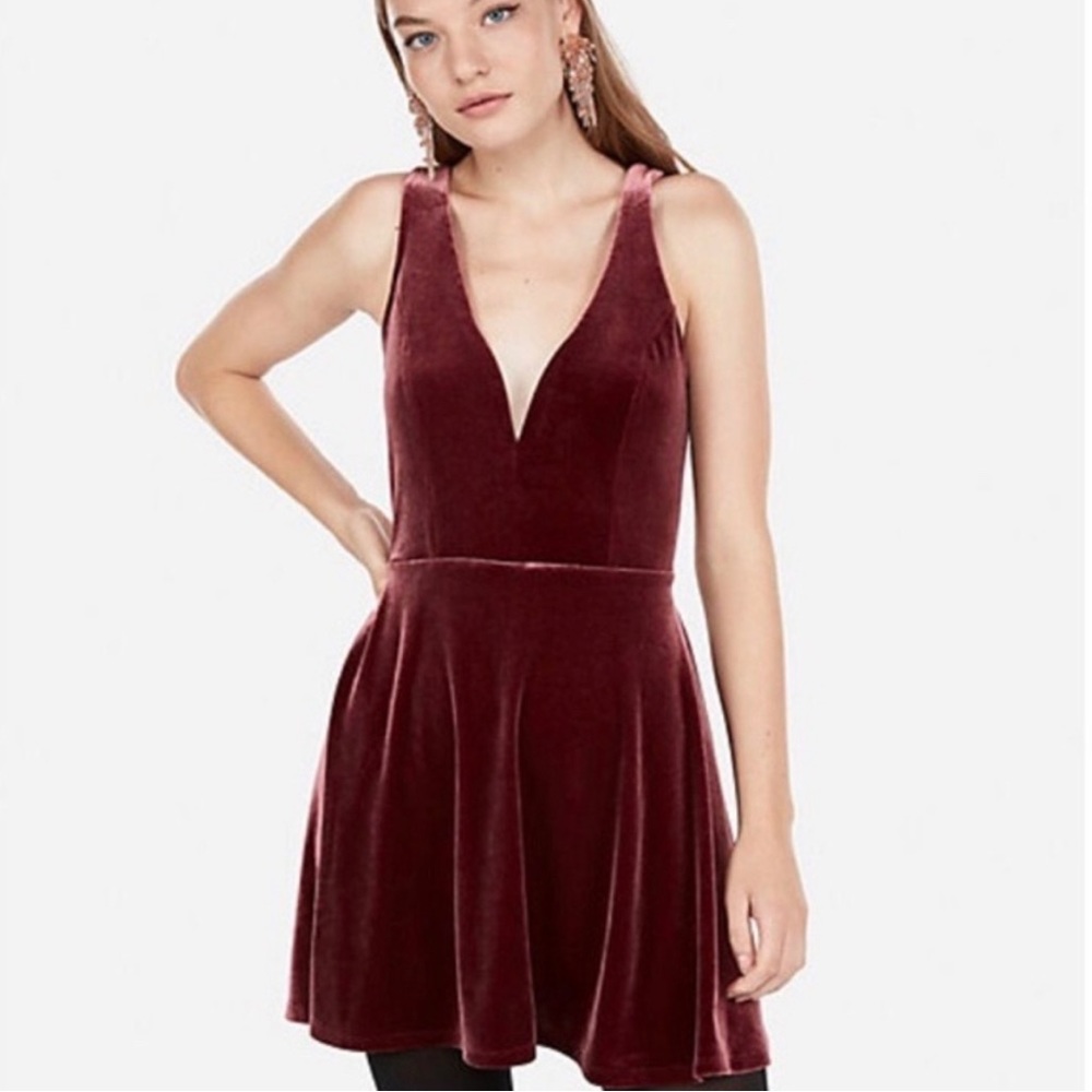 Express Red Velvet Mini Skater Dress